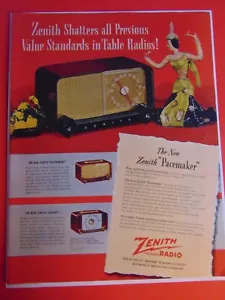 Radio da tavolo ZENITH PACEMAKER 1948 pubblicità stampa d'epoca - Foto 1 di 1