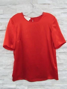 Blusa Camisa Top Escada Vintage Rojo Brillante Satinado Seda Manga Corta 34 4 - Imagen 1 de 5