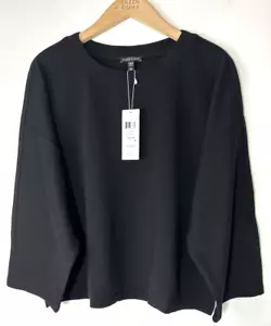 $178 Eileen Fisher top donna S/M, P/M nero ponte collo barca manica lunga - Foto 1 di 6