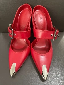 Alexander McQueen Red Leather Buckle Point-Toe Mules Stiletto Shoes Size 39.5 - Bild 1 von 10