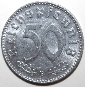 Nazi Germany 50 Reichspfennig Coin 1944 B Wien Vienna KM# 96 Third Reich Fifty - Picture 1 of 2