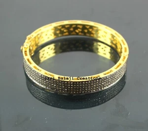 Braccialetto naturale rosa taglio diamante non tagliato polki argento sterling 925 placcato oro - Foto 1 di 3