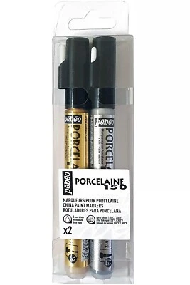 Pebeo Porcelaine 150 Gold Silver Paint Pens Twin Marker Set Ceramic China Glass - Image 1 of 4