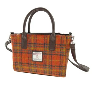 GLEN APPIN HARRIS TWEED BRORA PICCOLA BORSA TOTE - ARANCIONE CHECK - Foto 1 di 1