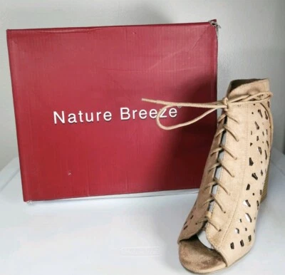 Nature Breeze Women’s Bootie Sandals Suede Sz 8.5 Lace-up Beige Peep-Toe Laser - Image 1 of 4