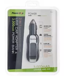 PowerItUp 2in1 3.000mAh tragbare Powerbank + USB Auto Adapter, tragbares Ladegerät - Bild 1 von 11
