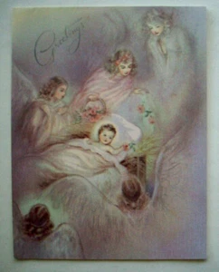 Angeli adorano il Salvatore Natale biglietto di auguri vintage *B13 - Foto 1 di 3