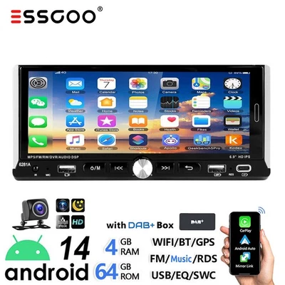 DAB+ 1 DIN Autoradio Mit Android 14 4+64G Carplay GPS Navi RDS FM Bluetooth WIFI - Bild 1 von 4