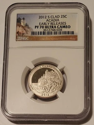 2012 S Clad Acadia NP Quarter Proof PF70 UC NGC Early Releases - Image 1 of 2