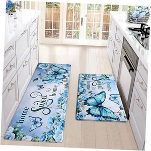 Kitchen Rugs Floral Kitchen Mats for Floor Butterfly Farmhouse Anti Fatigue - Picture 1 of 8