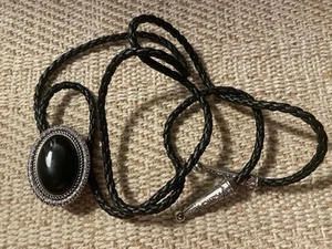 Black And Silver Bolo Tie Mens Western - Picture 1 of 1