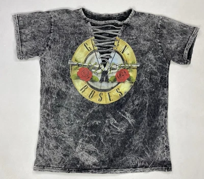 Guns N Rose Logo Graphic T-shirt Women Medium Black Acid Wash Music Merch - Image 1 of 4