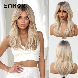 Balayage Beige Blonde Highlight Wavy Layered Cut Wigs for Women Party None Lace - Picture 1 of 6