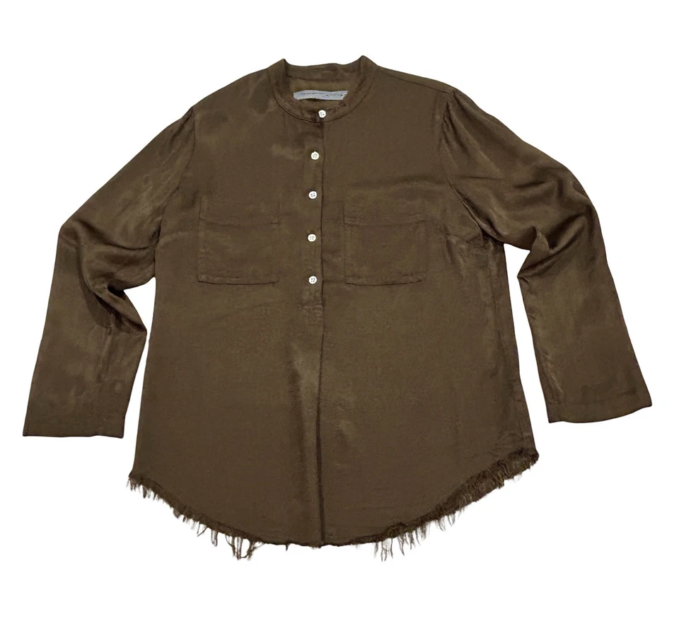 Blusa Pullover Raquel Allegra Talla 3 - L Marrón Satén Rayón Manga Larga Deshilachada Foto 1 de 4