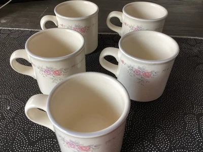 VTG Pfaltzgraff Cups Set Of 5 Stoneware Retired Made In USA Trousseau Pattern - Image 1 of 4