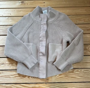 Varley Women’s Zip Front Cardigan Sweater Size M Beige E3 - Picture 1 of 7