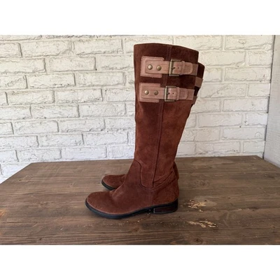 Botas de montar Nine West NW Tumble marrón gamuza cuero hebilla acento talla 6,5 Foto 1 de 4