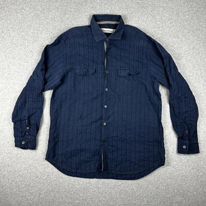 Camisa Tommy Bahama Para Hombre Mezcla de Lino Manga Larga B/Up Talla L Azul Oscuro 2 Bolsillos - Imagen 1 de 12