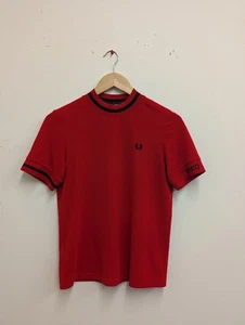 FRED PERRY Women's High Neck Polo Red Top Size 8 CG L38 - Picture 1 of 7