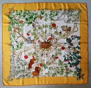 HERMES Scarf Carre 90 "AU COEUR DES BOIS" In the Forest From Japan - Picture 1 of 9