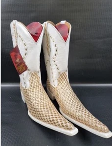 Men's Size 9.5 El General White Leather Shiny Gold Very Pointy Cowboy Boots NWT - Picture 1 of 8