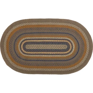 New Rustic Primitive Cabin BLUE MUSTARD BRAIDED JUTE RUG Oval Area Mat 36" x 60" - Picture 1 of 1