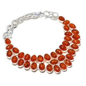 Baltic Amber Oval Shape Gemstone 925 Sterling Silver Jewelry Necklace 18" h576 - Picture 1 of 6
