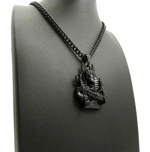 RAPPER'S EGYPTIAN ANUBIS BLACK PENDANT & 5mm 24" CUBAN CHAIN HIP HOP NECKLACE - Picture 1 of 7