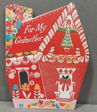 Vintage Die Cut Christmas Card 1950s For My Godmother Glittered Used Hallmark