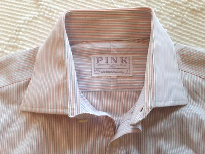 Vtg Ireland Thomas Pink Sea Island Cotton Shirt 15.5-33 White Blue Pink Stripe - Image 1 of 4