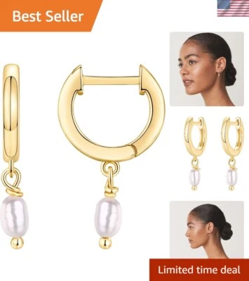 14K 镀金 Huggie 耳环带巴洛克珍珠:轻便悬垂风格 — 第 1/4 张图片