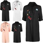 Womens Eyelet Tie Embroided Graphic Shoelace Longline Tunic T Shirt Mini Dress