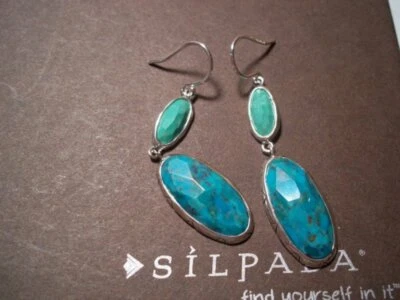 Pendientes Silpada Plata de Ley 925 Turquesa Magnesita Hacer Recuerdos W2839 Foto 1 de 4