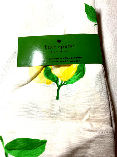 TOVAGLIOLI KATE SPADE (4) BIANCHI GIALLO VERDI LIMONI 100% COTONE NUOVO