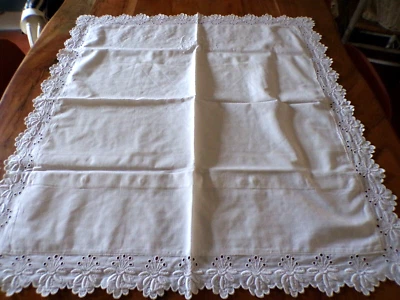 Linge Ancien belle Taie oreiller lin blanc brodée de fleurs et monogramme CD - Photo 1/4