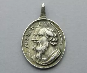 Petrus, Paulus, Paulus Petrus Apost. Antiker (18.) religiöser Silber Anhänger. - Bild 1 von 7