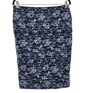 Vintage Y2K Ralph Lauren Formal Floral Lace Pencil Skirt 6 Navy Blue Below Knee - Picture 1 of 11