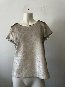 Vince Camuto Scoop neck white gold silver Sequin short sleeve topTop Size M - Picture 1 of 8