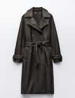 ZARA BLACK CHARCOAL TRENCH COAT DISTRESSED LEATHER EFFECT. 6318/222 SIZE L