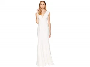 Halston Heritage 172983 Cap Sleeve V Neck Chalk Ruched Detail Crepe Gown size 2 - Picture 1 of 6