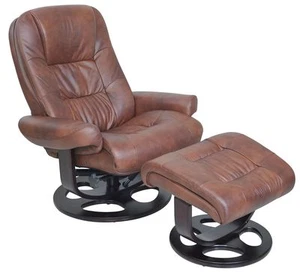 Barcalounger Jacque II Leather Recliner And Ottoman Whiskey Color Recliners - Picture 1 of 12