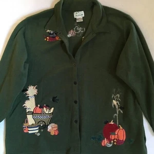 Quacker Factory Women’s Green Autumn Embroidered Fleece L/S Jacket Size 3X - Picture 1 of 14