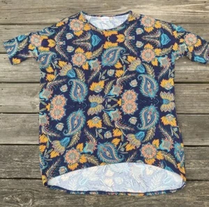 Lularoe Irma tunic blouse blue purple teal gold lotus paisley print sz M - Picture 1 of 10