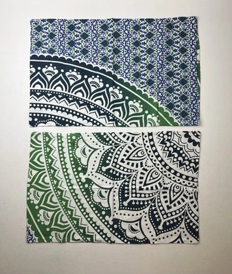Lot of 2 Pillowcases Standard Mandala Bold Bohemian Hippie Blue/Green NWOT Notes - Image 1 of 4