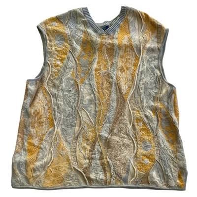 Limnos Australia Vintage 3D Textured Cotton Yellow Grey Sweater Vest Size 4X - Image 1 of 4