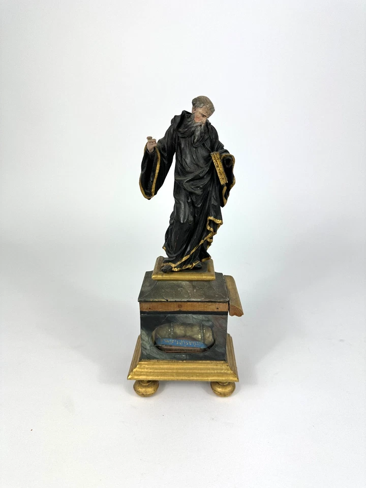 Antike Heiligenfigur Antonius von Padua Barock Reliquie Reliquiar Geschnitzt - Bild 1 von 4