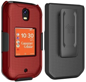 Hard Case and Belt Clip Holster Combo for Consumer Cellular Iris Flip Phone - Picture 1 of 42