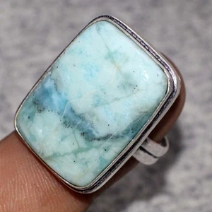 925 Silver Plated Larimar Ethnic Ring Handmade Gemstone Jewelry Size US 7 AU J77 - Picture 1 of 3