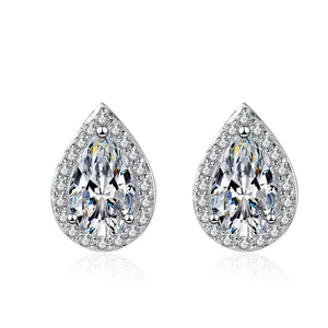 2cttw Pear Cut Moissanite Halo Stud Earrings 925 Silver Silver Pass Tester GRA - Picture 1 of 14