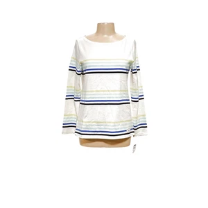 Talbots Cream Striped Cotton Blouse - Women's M - Picture 1 of 4